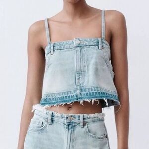 NEW ZARA - Denim Skirt Effect Crop Top